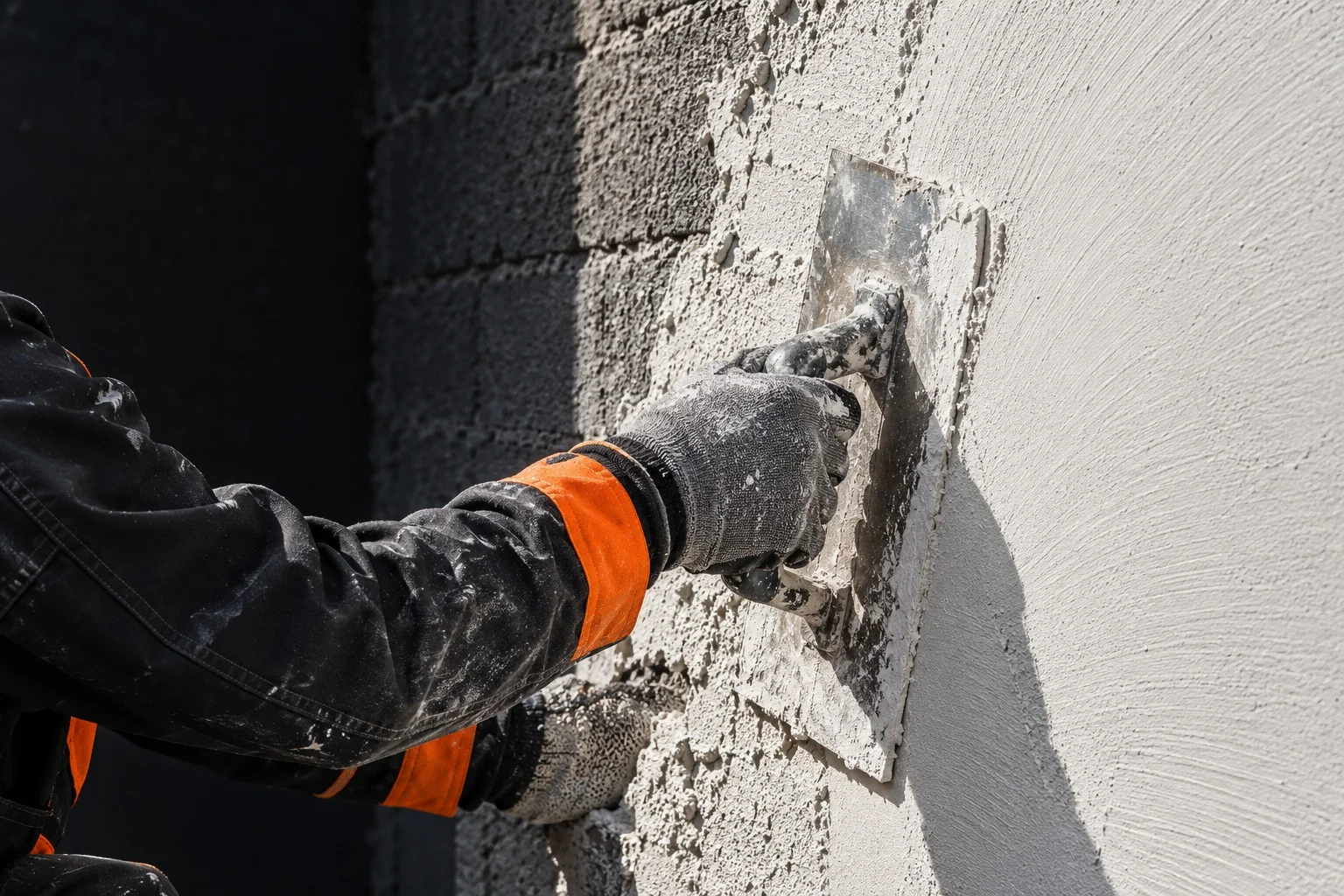 Gros plan illustratif d’une main appliquant un enduit de façade